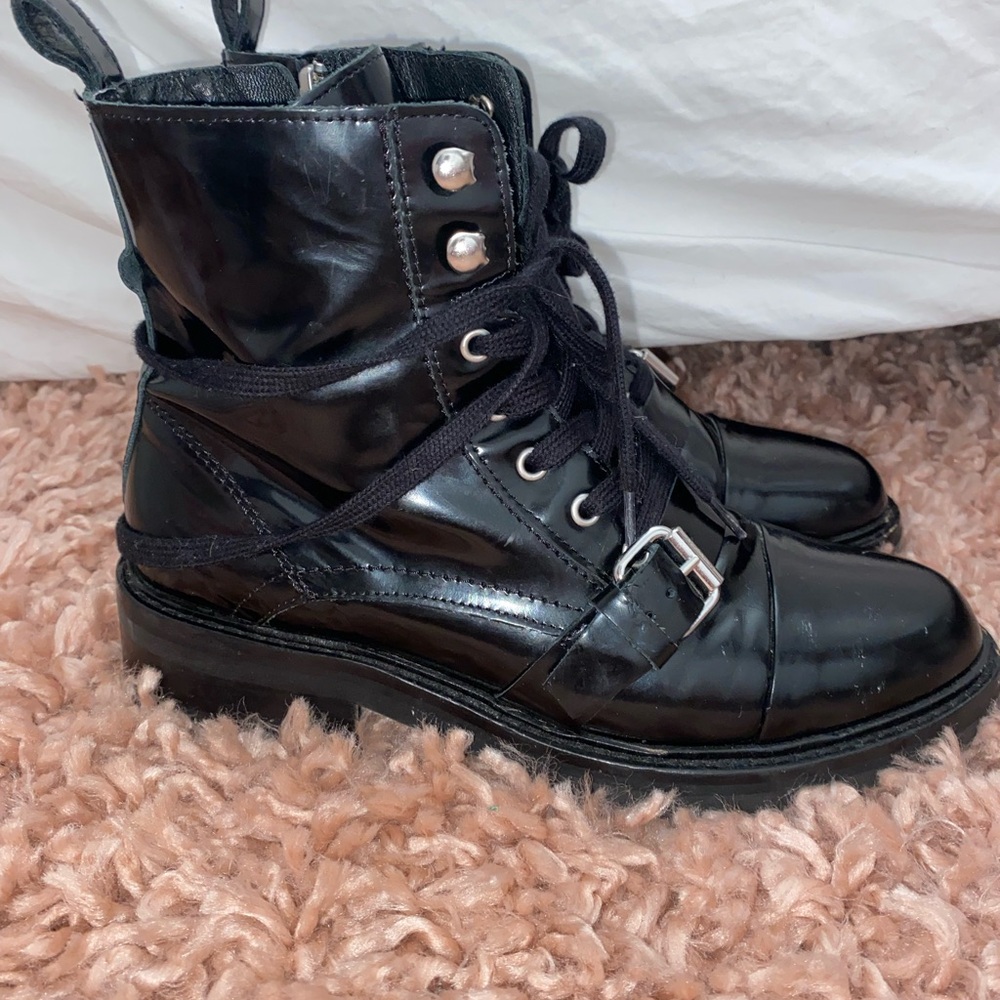 All Saints Glossy Black Combat Boots